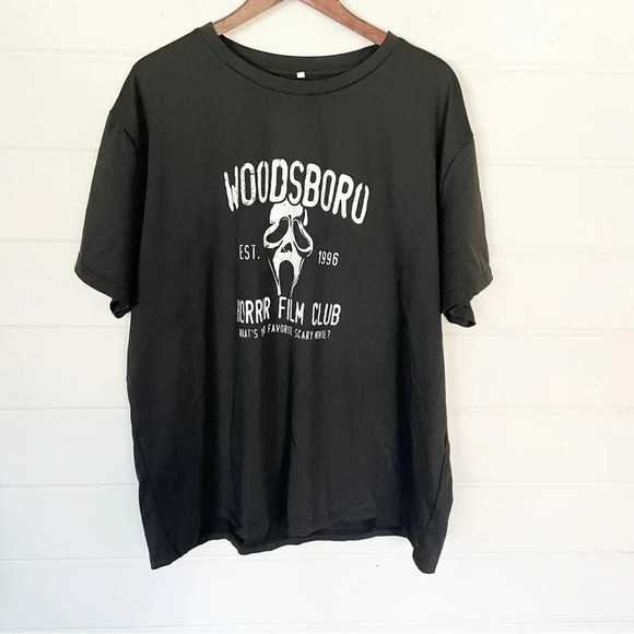 Tops - Unisex “Woodsboro Horror Film Club” Relaxed Fit Black Short Sleeve Tee Size 4XL